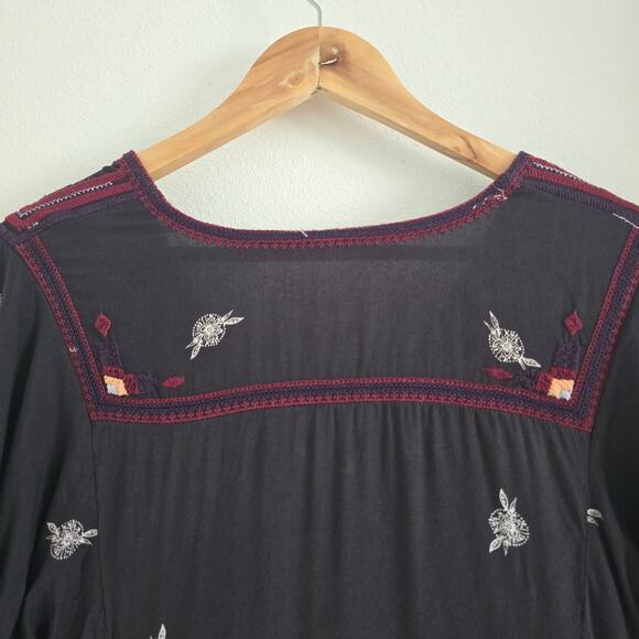 Free People Tulum Embroidered Mini Boho Dress Tunic Size XS Black 3/4 Sleeve - Picture 6 of 10